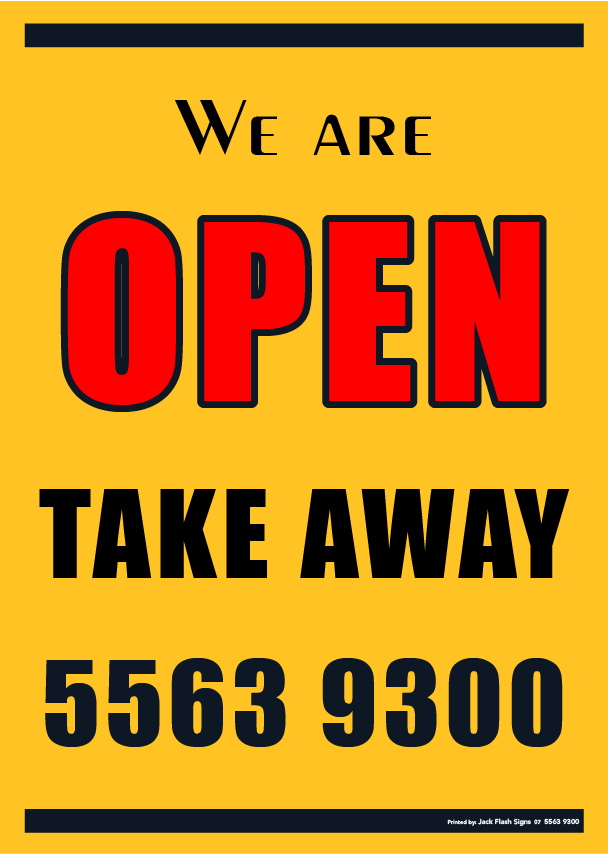 We are OPEN Take Away 55639300 Jack Flash Signs